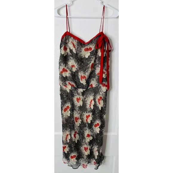 Vtg Laundry Silk Dress 8 Floral Chiffon Bow Whimsigoth Boho 90s Style Deadstock - Picture 1 of 14